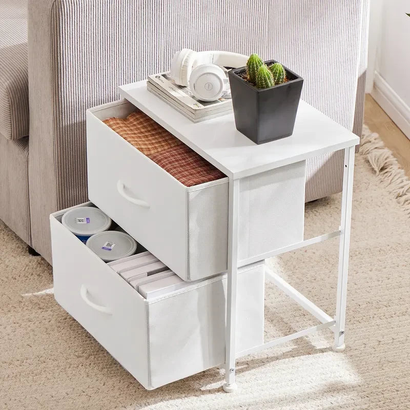 Two Drawer Fabric Nightstand