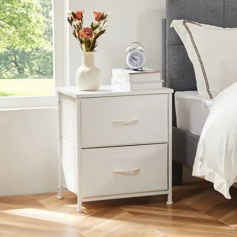 Two Drawer Fabric Nightstand