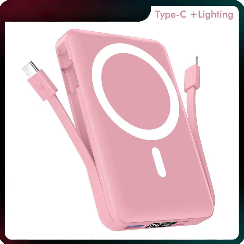 Premium 10000mAh Magnetic MagSafe Power Bank with Wireless Charging, LED Display, Dual USB-C &amp; Lightning Ports, Portable Mobile Device Charger for iPhone 12-17 Series