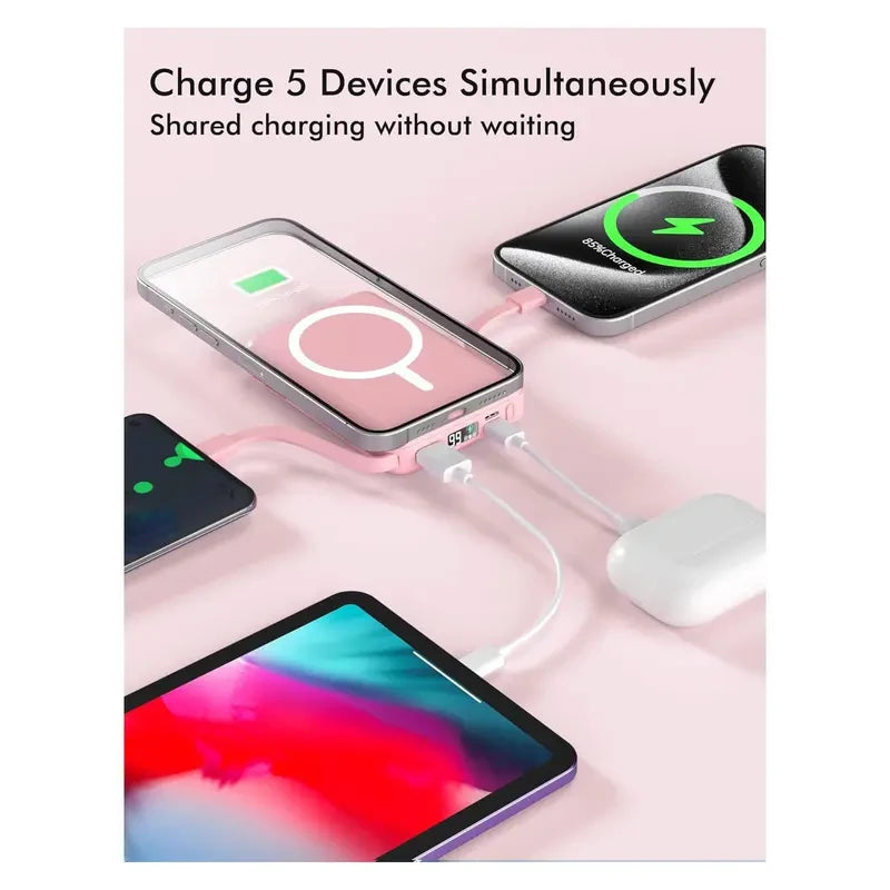 Premium 10000mAh Magnetic MagSafe Power Bank with Wireless Charging, LED Display, Dual USB-C &amp; Lightning Ports, Portable Mobile Device Charger for iPhone 12-17 Series