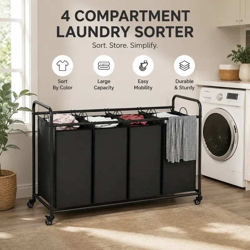 Four Bag Rolling Laundry Sorter