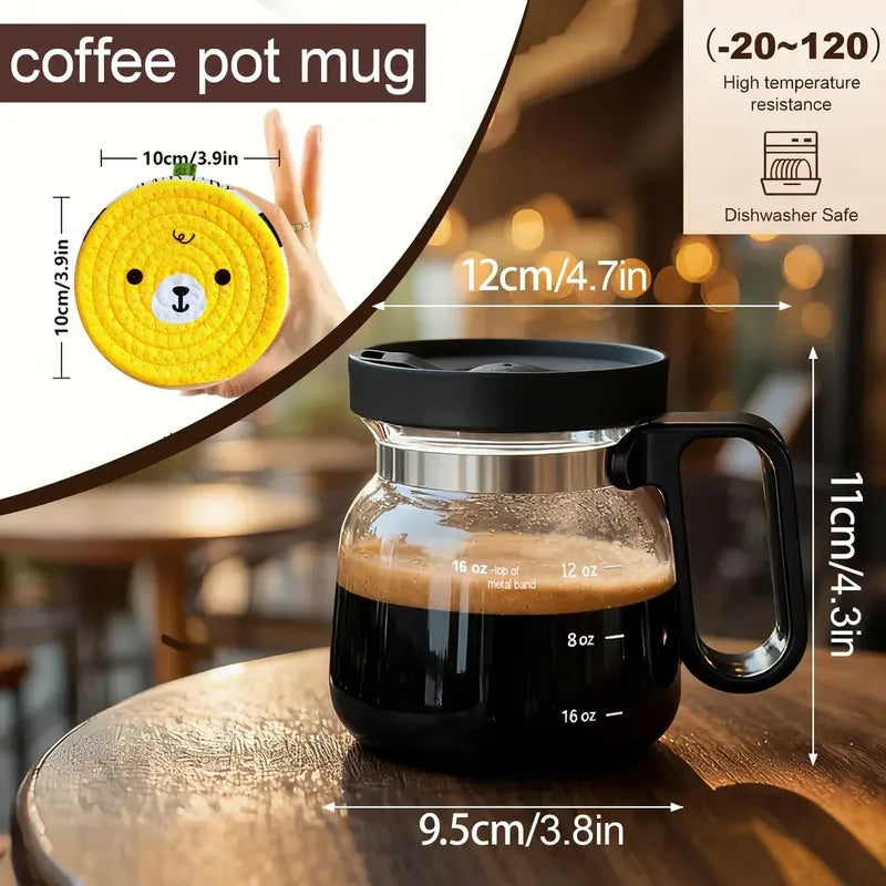 Glass Coffee Pot Mug with Lid