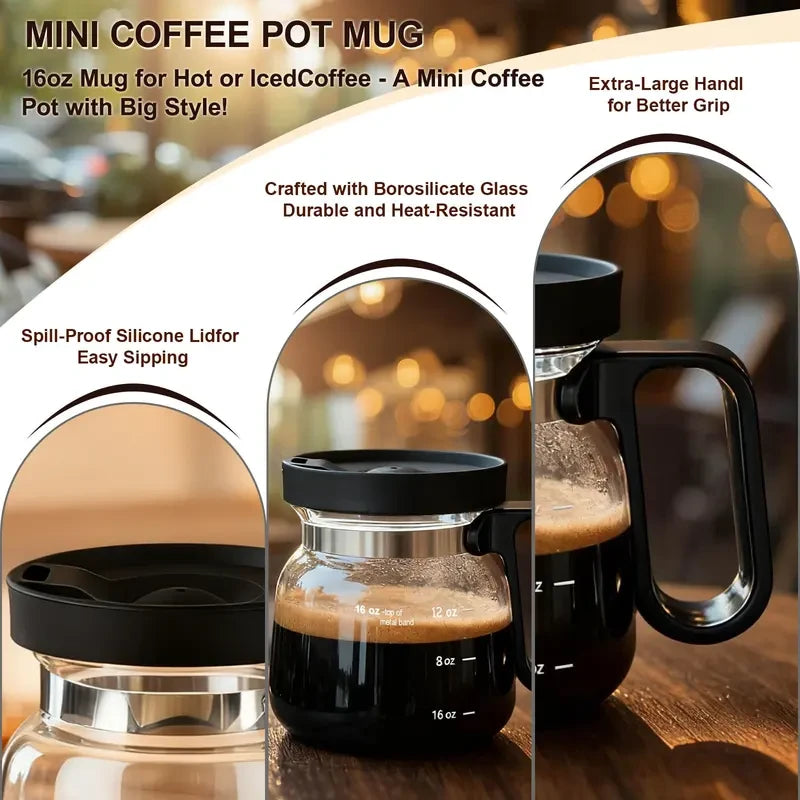 Glass Coffee Pot Mug with Lid